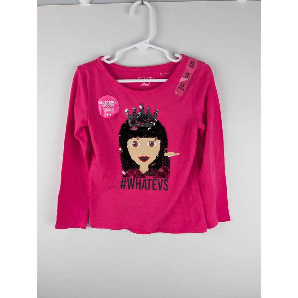 The Childs Place Girls‎ XS Pink Long Sleeve Emoji Crown Flip Sequins #WHATEVS